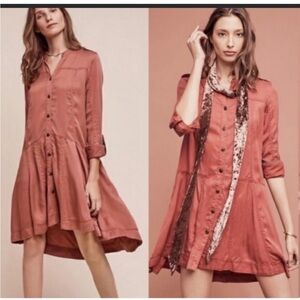 Anthropologie Holding‎ Horses Mariona Shirt Dress Dusty Rose Lyocell Size 8